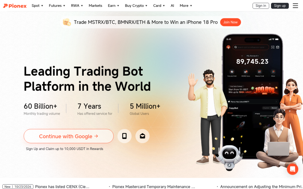 Pionex — screenshot of the public website