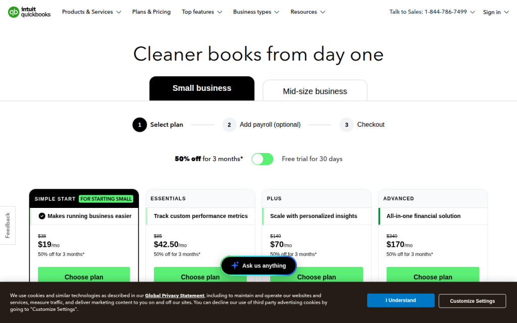 QuickBooks Online — screenshot of the public website