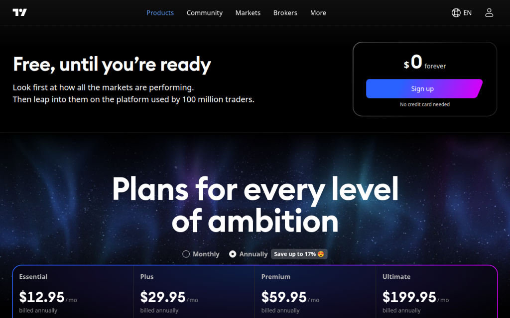 TradingView plan prices — screenshot of the public website